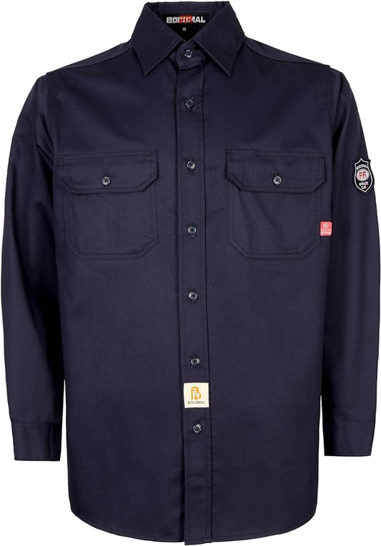 BOCOMAL FR Shirts Flame Resistant 100% C NFPA2112 7.5oz Men's Fire Retardant Welding Shirt