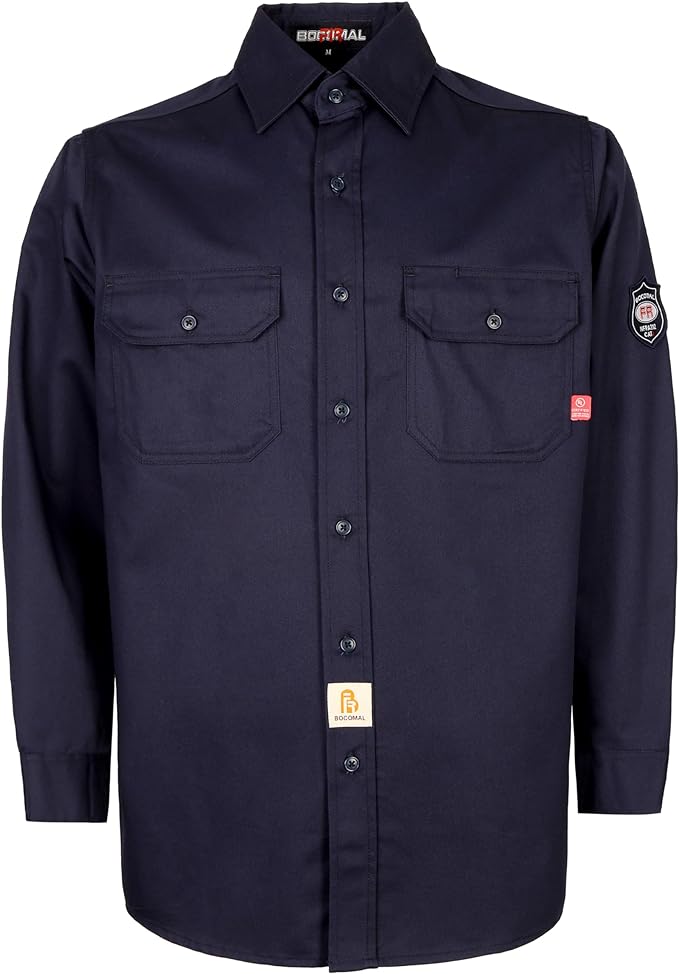 BOCOMAL FR Shirts Flame Resistant 100% C NFPA2112 7.5oz Men's Fire Retardant Welding Shirt