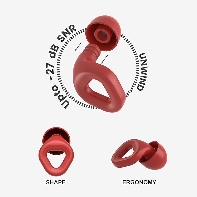 Zenz Unwind Ear Plugs for Sleeping Noise Reduction - Comfy Reusable Soft Silicone Earplugs for Focus, Study, Work - 8 Pair Eartips in XS/S/M/L - 27dB Hearing Protection with Storage Case - Fiery Red