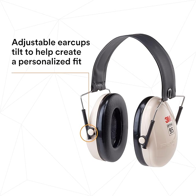 3M PELTOR Hearing Protection Optime 95 Earmuffs, Adjustable Earcups, E-A-Rfit Compatible, Stainless Steel