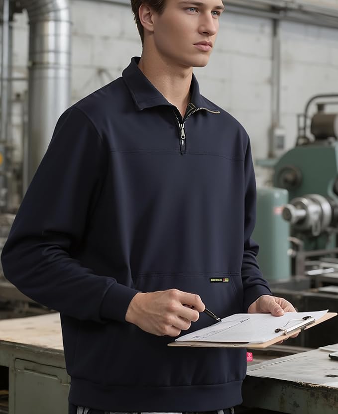 BOCOMAL FR Sweatshirts Midweight Non-Fleece Mock Neck 1/4 Quarter Zipper Water/Stain Repellent Fire Resistant Shirts