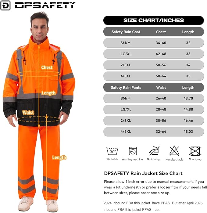 Hi Vis Safety rain Jacket，Reflective Class 3 Rain coat with Inner Mesh Lining and Pockets High Visibility Waterproof work Rain Suits for men&women（Tangerine,LG/XL）
