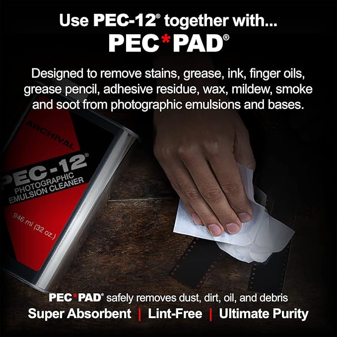 PEC-12 Photographic Emulsion Cleaner - Non-Water Based Stain, Grease, and Ink Remover from Emulsions and Bases for Cleaning Film, Photo Negatives, B&W Slide - Can (32oz)