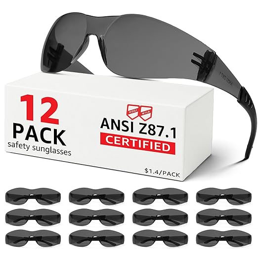 ANSI Z87.1 Tinted Safety Glasses Bulk 12 pack, Safety Sunglasses for men and women, Scratch & Impact Resistant UV protection sunglasses for Construction, Outdoor Sports & Work