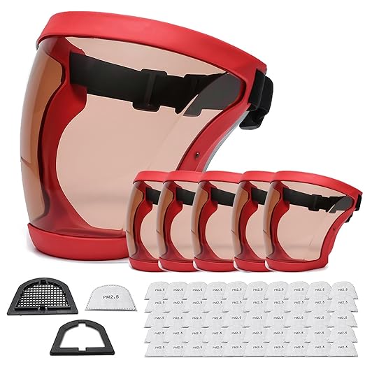 Anti-Fog Full Face Active shields Protection Visible Expression Transparent Breathable Comfortable Adults Reusable (Red&Brown, 5PCS)