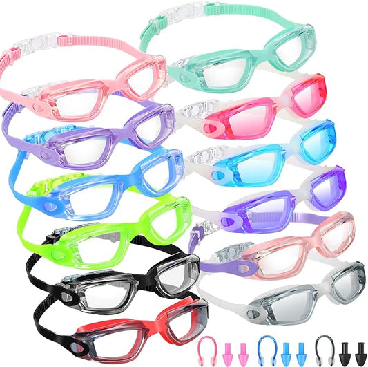 Xuhal 12 Pack Swim Goggles for Adult Anti Fog Swimming Glasses Leak Proof Swim with 12 Waterproof Nose Clips