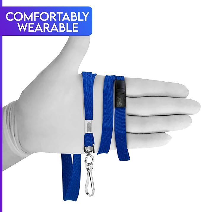 Safety Breakaway Lanyard with J-Hook – Flat Bulk Lanyards for ID Badges, Name Tags & Card Holders – 50 Pack Premium Cruise, Work, School Lanyards for Women & Men – Blue, Breakaway for Safety