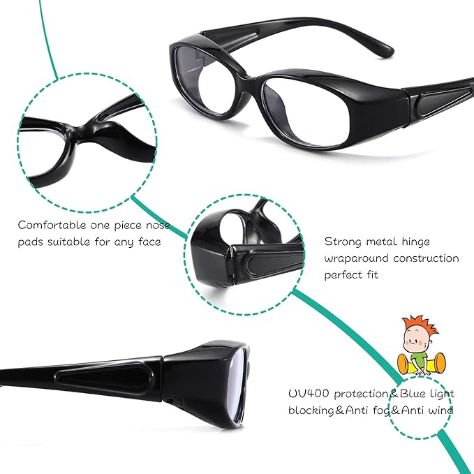 Dollger Safety Glasses Anti Fog Blue Light Blocking Glasses UV400 Protection Eyeglasses Anti Pollen Saftey Goggles (Black)