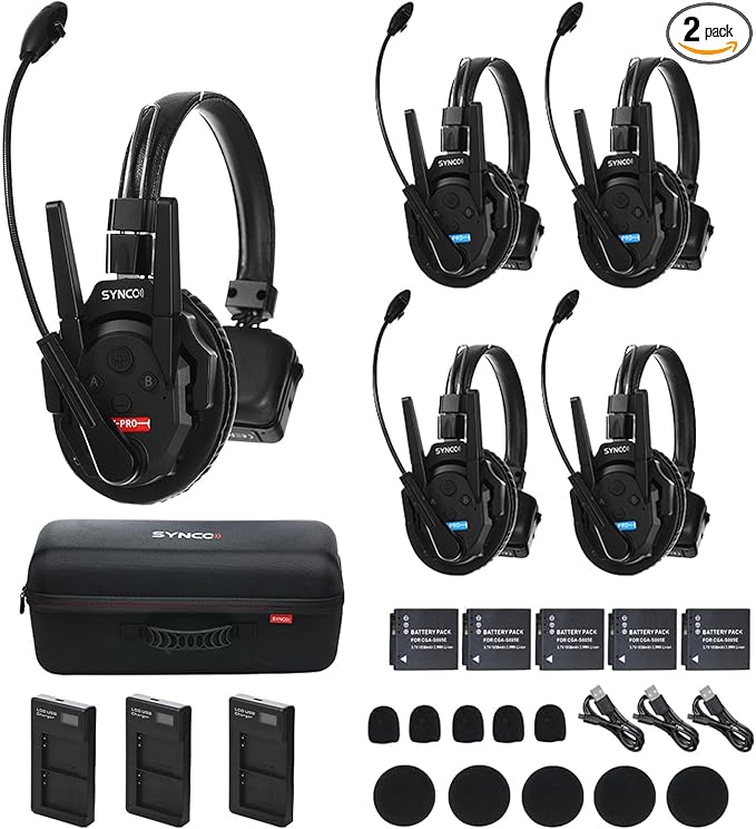SYNCO XTalk Pro5 XPro X5 2.4GHz Wireless Headset Communication System Random Master Device 500m Operating Range Real-time Monitoring AI Noise Reduction Headset for Movie Shoot Live Show (5Pcs)