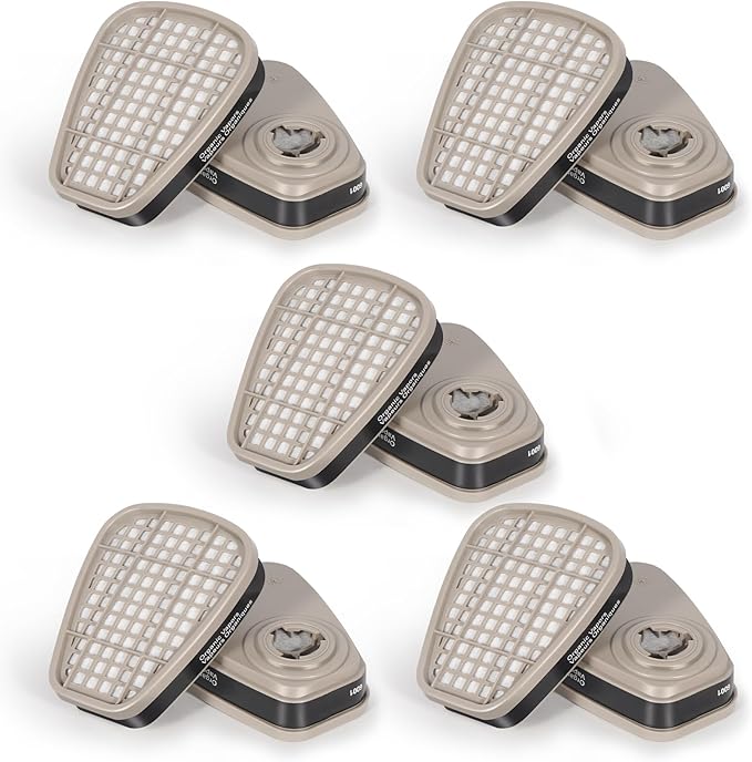 6001 Filter Cartridges for Respirator, 5 Pairs Activated Carbon Cartridges for Resin Chemicals Organic Gases Dust, Replacement 6200/6000/6502/6800/7000/FF402 Series Paint Respirator Mask Filters
