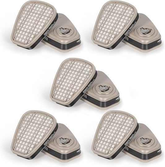 6001 Filter Cartridges for Respirator, 5 Pairs Activated Carbon Cartridges for Resin Chemicals Organic Gases Dust, Replacement 6200/6000/6502/6800/7000/FF402 Series Paint Respirator Mask Filters