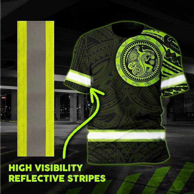 Matedecor Skull High Visibility Shirt Men Reflective Safety Shirts US Flag Custom Name Workwear, Runners, Walkers, Patriotic