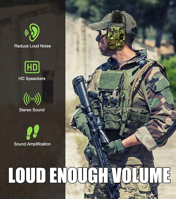 Upgrade Bluetooth 5.4 Shooting Ear Protection with Sound Amplify Electronic Digital Safety Ear Muffs Slim Hearing Protector for Shooting Hunting Gun Range - Digital Camo