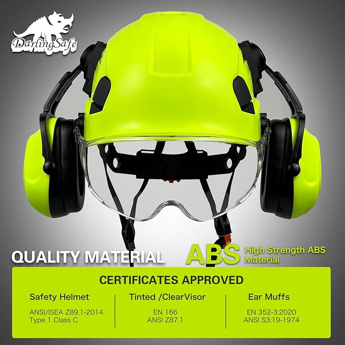 Hard Hat with Visor Ear Muffs Vented Safety Helmet with Visor Earmuffs ANSI Z89.1 Outdoor Work Hardhats Construction