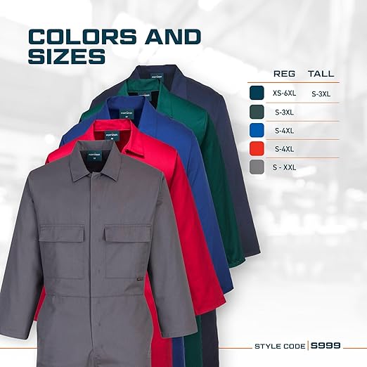 Portwest S999 Euro Polycotton Multipocket Work Coverall with Front Snap Closure, Navy, XXL