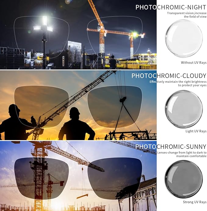 TransitionSafetyGlaseswith ANSI Z87+ImpactApproved Wraparound&Anti Bluelight UV400