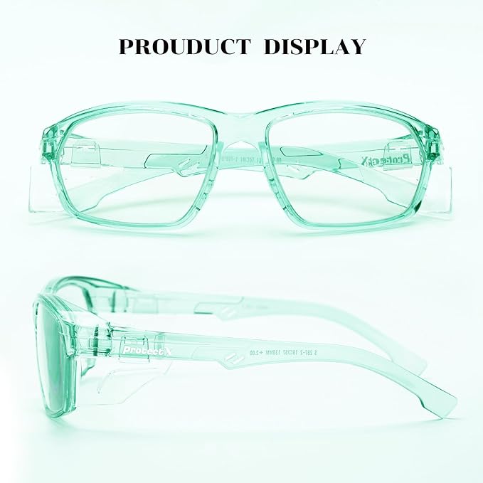 ProtectX Stylish Anti-Fog & Scratch-Resistant Safety Glasses, UV Protection Goggles, Anti-Impact Lightweight Glasses for Men＆Women Jade Clear