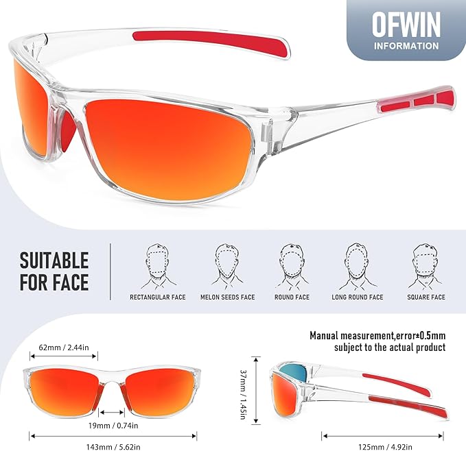 Sports Polarized Sunglasses for Men Women Wrap Around Sun Glasses Fishing Cycling Driving Running UV Protection