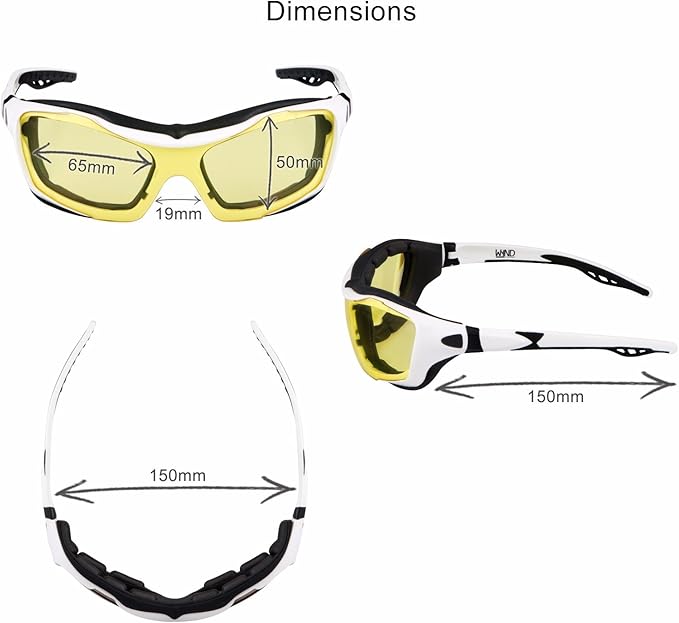 WYND Blocker Motorcycle Riding Glasses Extreme Sports Wrap Sunglasses (White/Yellow)