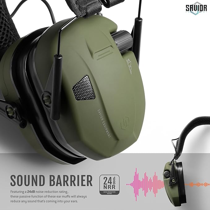 Savior Equipment Apollo Electronic Earmuffs For Shooting w/Gel Ear Pads, 24dB NRR, Noise Cancelling Ear Protection Headset