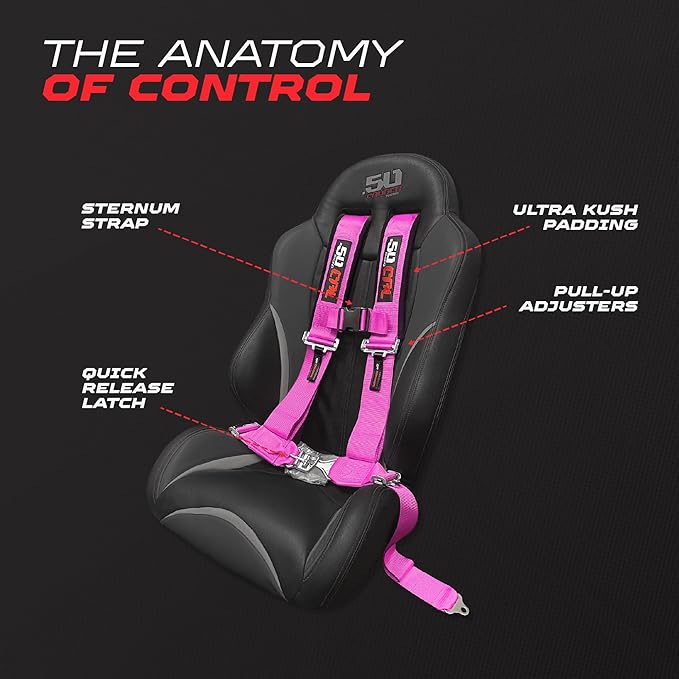 1pc Pink 4 Point Harness for Bucket Seat, Latch Release, 9 Color Options, Racing Harness, Race Car, Off Road, UTV, RZR [6000A2]