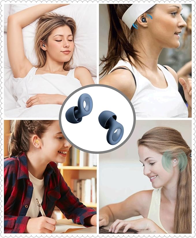 Ear Plugs for Sleeping, Reusable Soft Silicone Loop Earplugs,for Sleeping, Concert, Working, Studying, Traveling, Reduction 27dB-32db (Navy Blue, One Size)