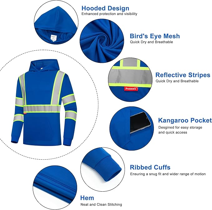 ProtectX High Visibility Long Sleeve Shirts Reflective Hi Vis Safety Shirt for Men Women Class 2-3 Construction Shirt 1 Pack