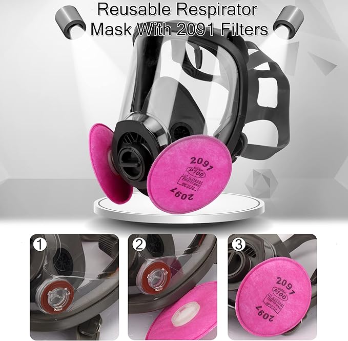 [Full Face Respirаtor] Reusable Respirator Mask with 40mm Activated Carbon Filter for Industrial, Welding, Polishing, Chemical Handling, Painting