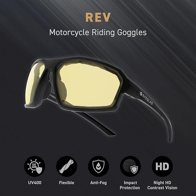 REV Z87+ Powersports Motorcycle Riding Goggles High Impact Photochromic UV400 Sports Wrap Sunglasses Safety Glasses