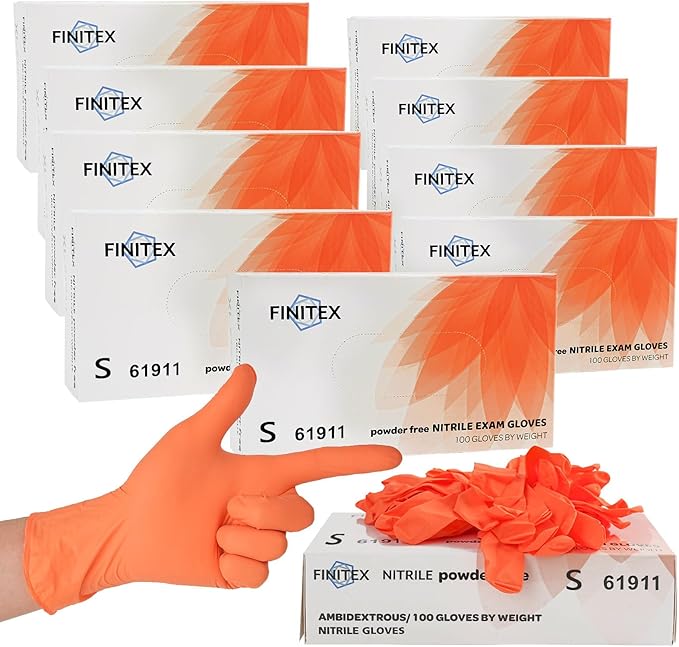 FINITEX Nitrile Disposable Gloves - Orange, 3.5mil, 1000PCS, Powder-Free, Cleaning, Medical, Food Gloves