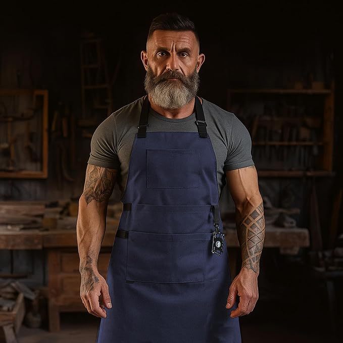 Canvas Chef Apron – Cross Back Straps Mens Apron for Butcher, Bartender, Grilling, BBQ, Kitchen, Workshop & Artist