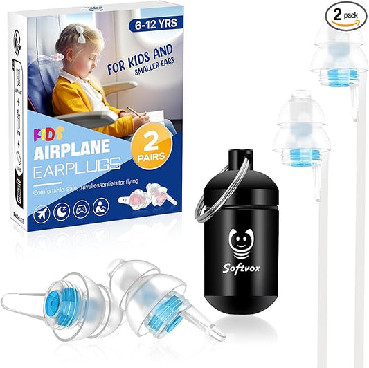 Kids Ear Plugs (6+yrs) - Reusable Noise Relief Earplugs with Lanyard for Child, Kids Ear Protection for Airplane, Focus, Anxiety, Stress, School, Home, Playtime, 25 dB Noise Reduction, 2 Pairs
