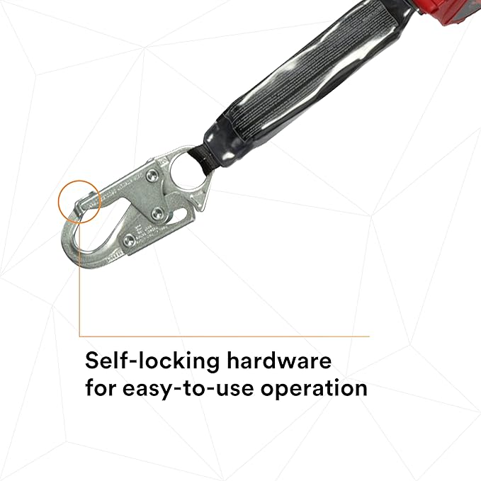 3M DBI-SALA 20' PROTECTA Rebel Single Leg Self-Retracting Polyester Web Lifeline with Steel Snap Hook, Swiveling Anchorage and Anchorage Carabiner,3100431,Red/Black