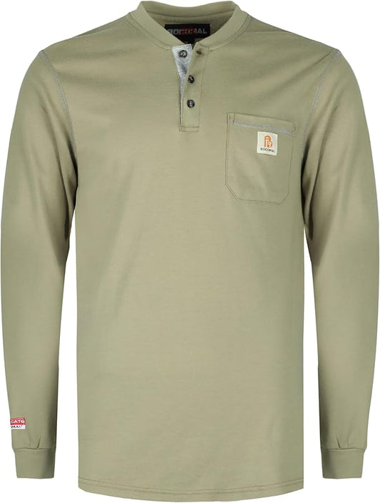 BOCOMAL FR Shirts for Men 5.5oz Lightweight Long Sleeve Work Henley Fire Resistant Shirt CAT2