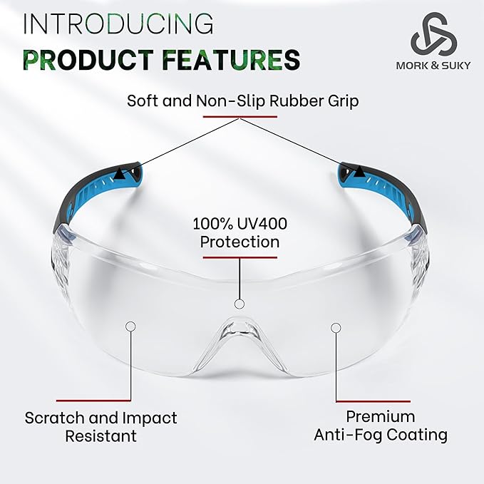MORK&SUKY Safety Glasses Anti-Fog, Impact-Resistant with UV400 Protection,Lightweight Comfort for Industrial, Sports, Lab.