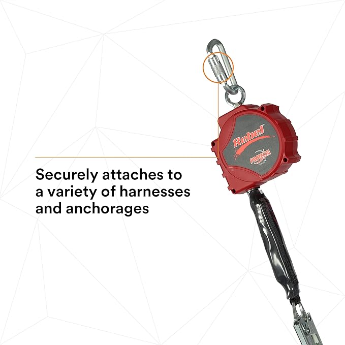 3M DBI-SALA 20' PROTECTA Rebel Single Leg Self-Retracting Polyester Web Lifeline with Steel Snap Hook, Swiveling Anchorage and Anchorage Carabiner,3100431,Red/Black
