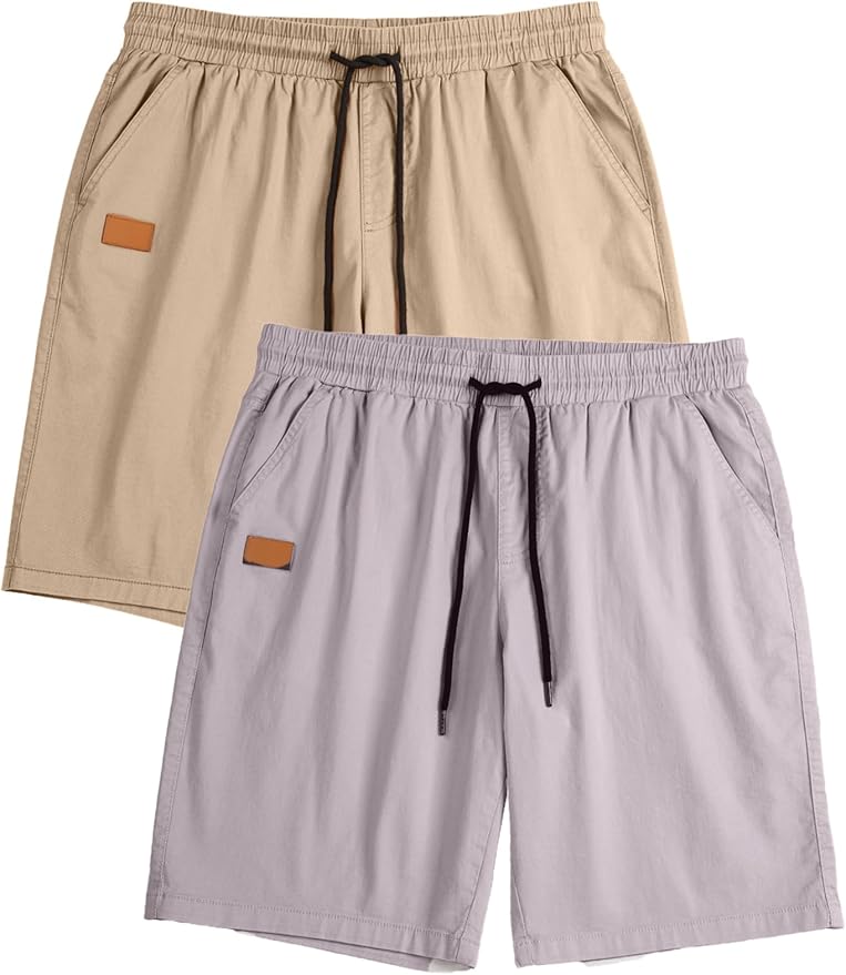 JMIERR Mens Casual Shorts - Cotton Drawstring Summer Beach Stretch Twill Chino Golf Shorts