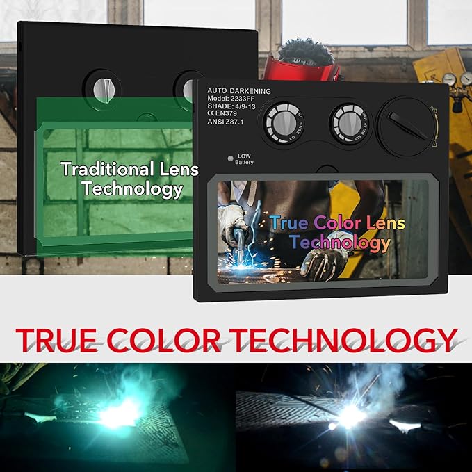Welding Helmet with Light True Color Auto Darkening Welding Helmets for Men Solar Powered Welding Hood with 2 Arc Sensor Wide Shade 4/9-13 for TIG MIG ARC Cool Welder Mask (TRQ-HS03)