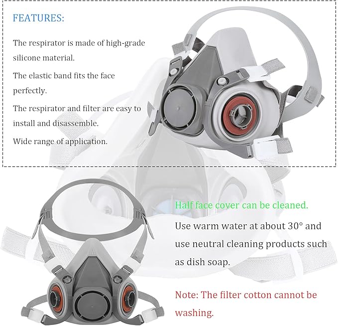 Reusable Half Face Cover - Respirator Mask with Filters for Painting, Dust, Welding, Resin, Fume and Organic Vapor Gas