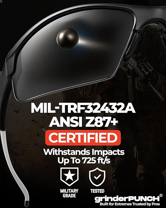grinderPUNCH Tactical Shooting Glasses Military Grade Ballistic Impact Protection 100% UV Lenses ANSI Z87 Safety Glasses