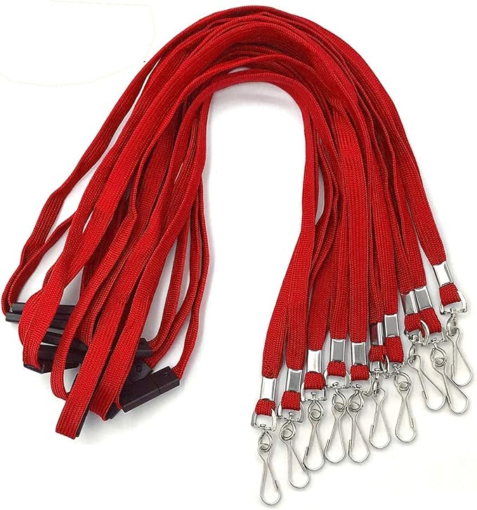 Safety Lanyards Premium Breakaway Lanyard Comfortable Neck Straps Lanyards Swivel J Hook for ID Badges (Red, 25 Pack)