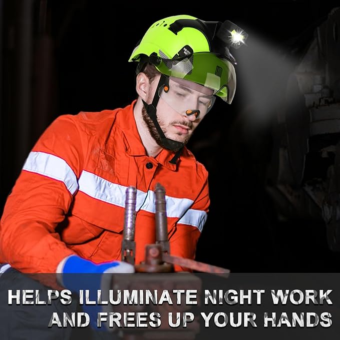 Safety Helmet Hard Hat with Detachable Headlamp Light and Visor Construction Hardhats for Men ANSI/ISEA Z89.1 Certified