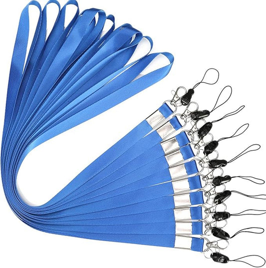 YOUOWO 10 Pack Neck Lanyard,Office Nylon Blue Lanyards with J-Hook,For Badge Holders,ID Name Badges,Keys,Phone,USB,Stick,Whistles