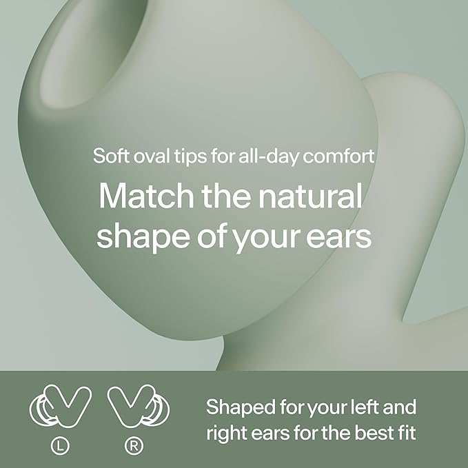Alpine Silence Earplugs for Sleep, Focus & Travel - V-Shape Snug Fit & Soft Oval Tips – 4 Sizes XS/S/M/L - Comfortable, Reusable Hearing Protection - 22dB – Green