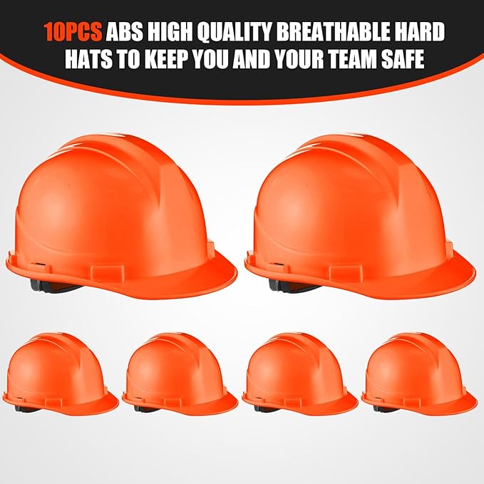 Leumoi 10 Pcs Suspension Hard Hat, Construction Hard Hat for Safety, Ratchet Cap Style with Self Adjusting Crown Straps for Man Woman