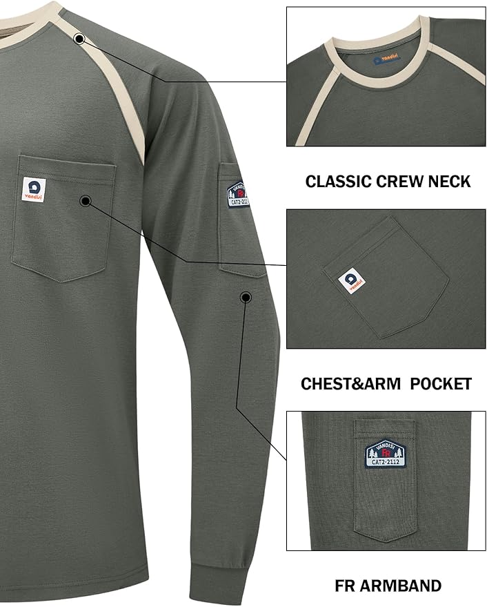 FR Shirts for Men 100% Cotton 5.5oz Lightweight NFPA2112/CAT2 Flame Resistant Shirts for Men Long Sleeve