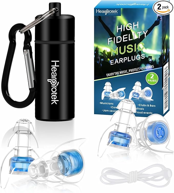 Hearprotek Concert Ear Plugs, 2Pairs Reusable high Fidelity Musician Ear Plugs for Concerts Loud Music-Noise Reduction Ear Protection earplugs for Rave,Festival,Music,Tinnitus Relief