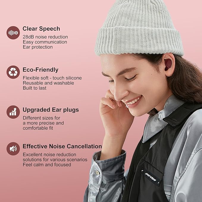 2 Noise Cancelling Ear Plugs, Beinkap Sleeping Earplugs with 12 Silicone Soft Reusable Ear Tips for Social Gatherings, Work, Sleeping, Concerts, Parenting, Conversation, 28 dB Noise Reduction
