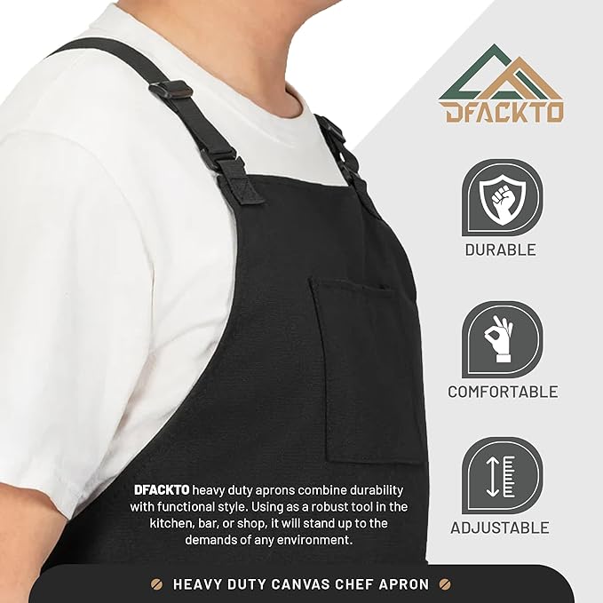 Canvas Chef Apron – Cross Back Straps Mens Apron for Butcher, Bartender, Grilling, BBQ, Kitchen, Workshop & Artist