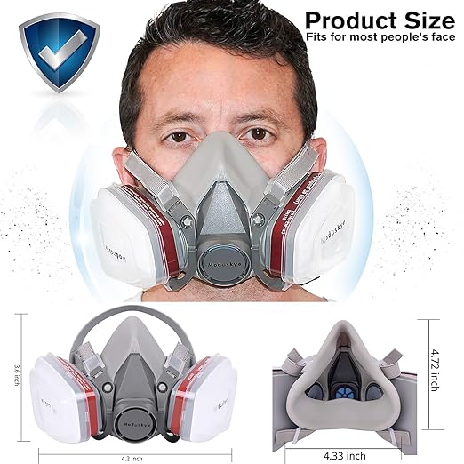Reusable Respirator, Reusable Half Facepiece Respirator with 6 Active Cotton Respirator Filters Against Painting, Dust, Sanding, Polishing, Spraying